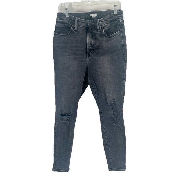 Good American Black Distressed Jeans Slim Straight Sz 15 - Picture 1 of 6